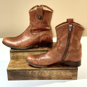 Frye Boots Melissa Short Button Womens Size 6.5 B Brown Leather Ankle Western